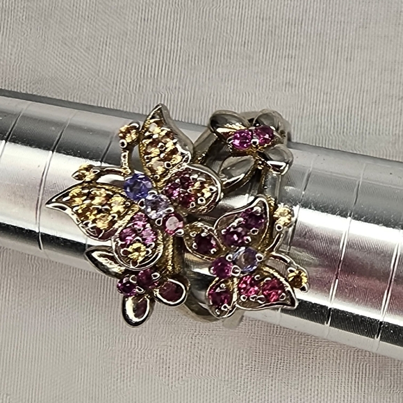 Sterling Silver Butterfly Ring w/Pink & Gold Accents SZ 8 1/4 - Picture 7 of 8
